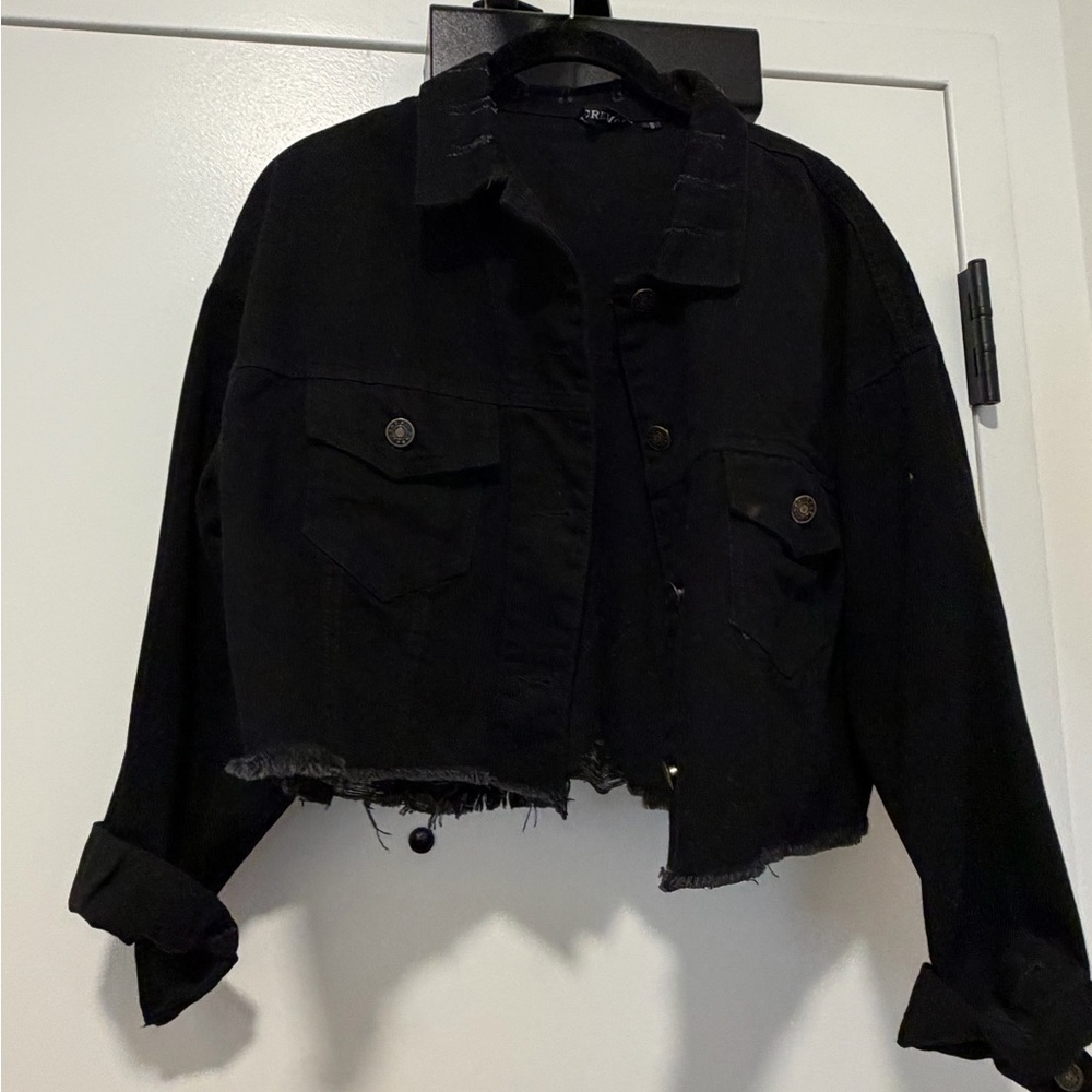 Distressed Black Denim Jacket